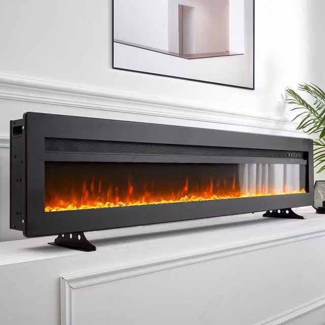 PAWNORA Black LED Electric Fireplace Media Wall Heater with Glass Detail