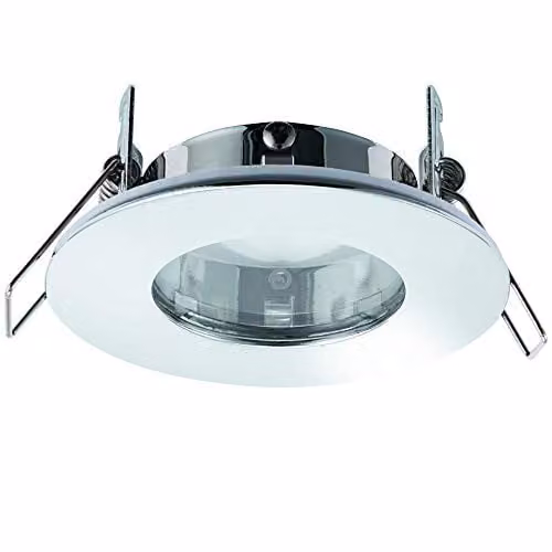 Loops IP65 Slim Round Recessed Ceiling Downlight in Chrome with Transparent Glass, GU10 LED Compatible for Bathroom and Kitchen