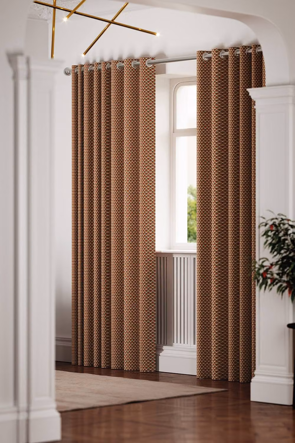 Ted Baker Palm Geo Cotton Lined Eyelet Curtains in Terracotta, Width: 228.6 cm, Drop: 228.6 cm – 4