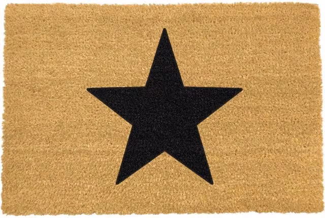 Artsy Country Home Star Extra Large Non-Slip Coir and PVC Doormat with Star Design, Black and Multicolour, W/D: 90 x 60 cm