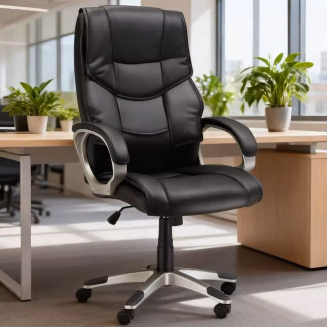 ERGOVEXA Black Faux Leather High Back Executive Office Chair with Headrest and Armrests