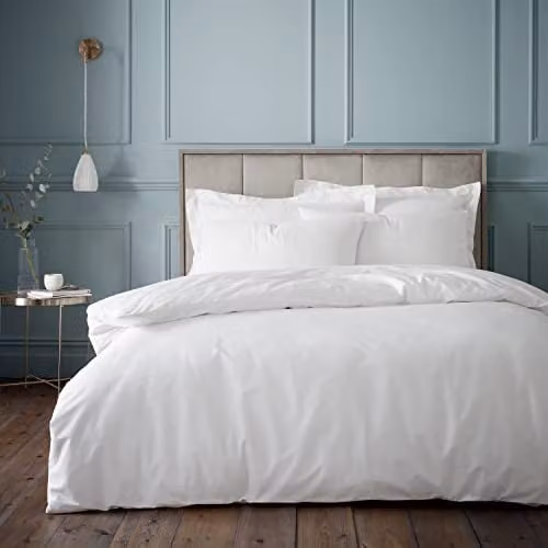 Bianca 180 Thread Count Egyptian Cotton Single Duvet Cover Set with Pillowcase, White, Duvet Cover: 135 x 200 cm, Pillowcase: 50 x 75 cm