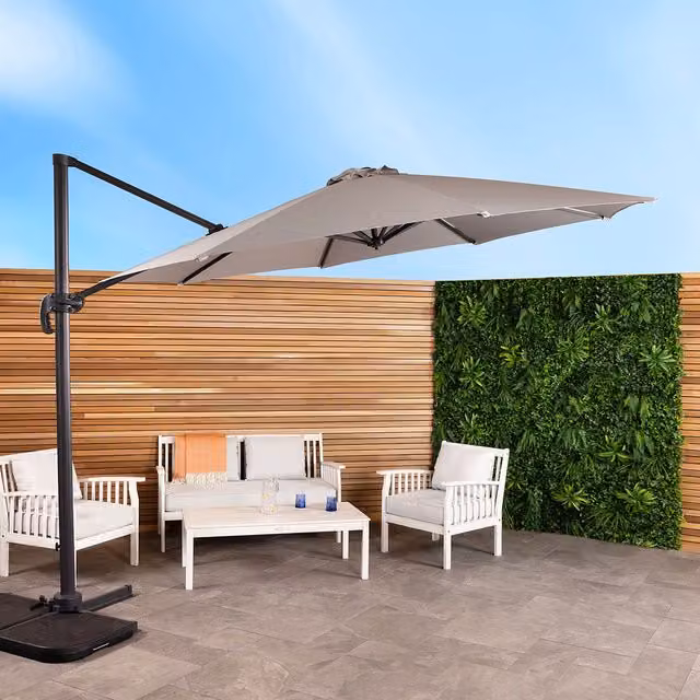 Charles Bentley 3.5m X-Large Grey Cantilever Hanging Banana Parasol with Aluminium Frame