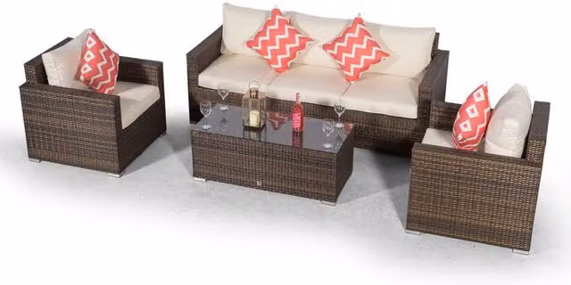 Giardino Sydney 5 Seater Rattan Conversation Sofa Set with Coffee Table in Brown
