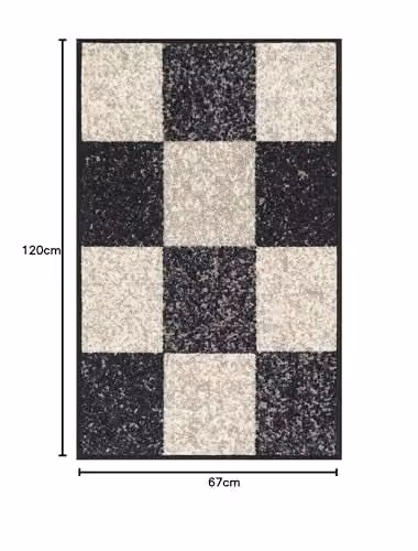 Serdim Rugs Black Geometric Square Kitchen and Hallway Mat, W/D/H: 67 x 120 cm, Washable, Non-Slip and Antistatic – 2