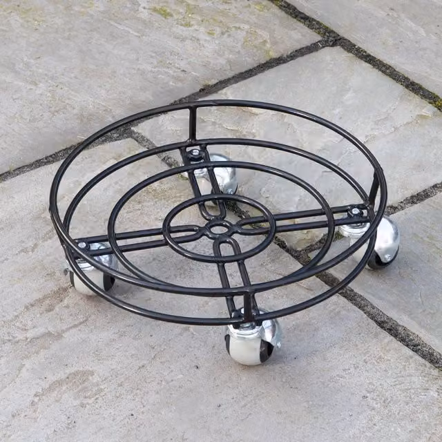 Samuel Alexander Black Metal Garden Plant Pot Trolley on Castor Wheels, Diameter: 32 cm – 2
