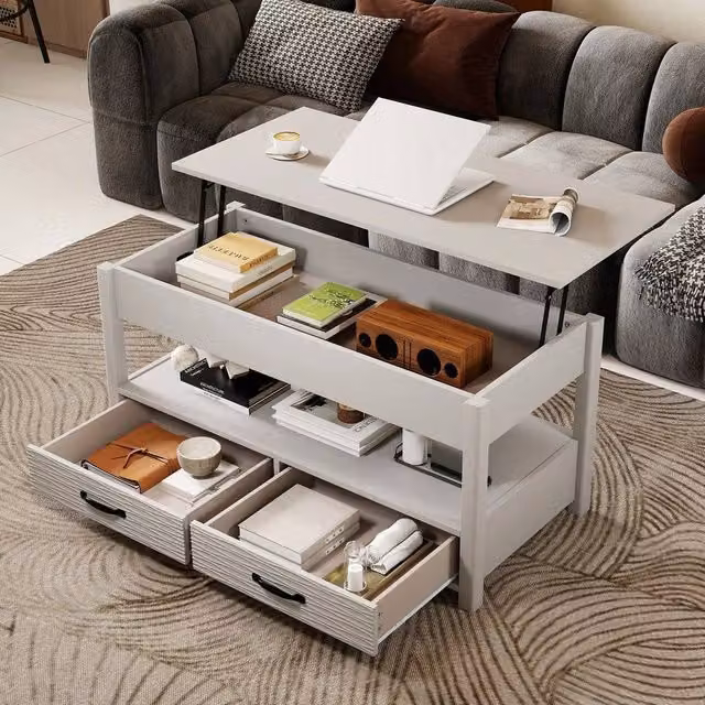 EONLION Modern Grey Rectangular Coffee Table with Lift Mechanism and Storage, Width: 100 cm – 1