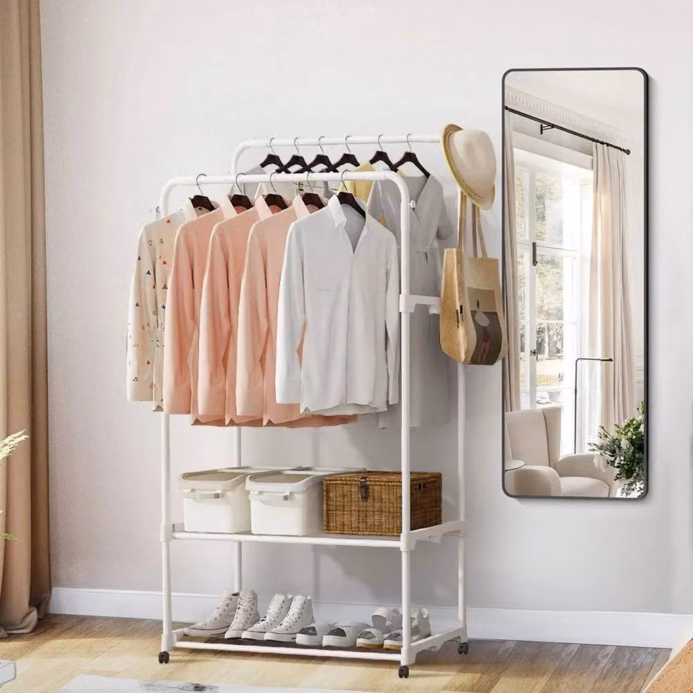 KORVIXA Metal Garment Clothes Rail with Wheels in White, W/D/H: 100 x 100 x 100 cm – 2