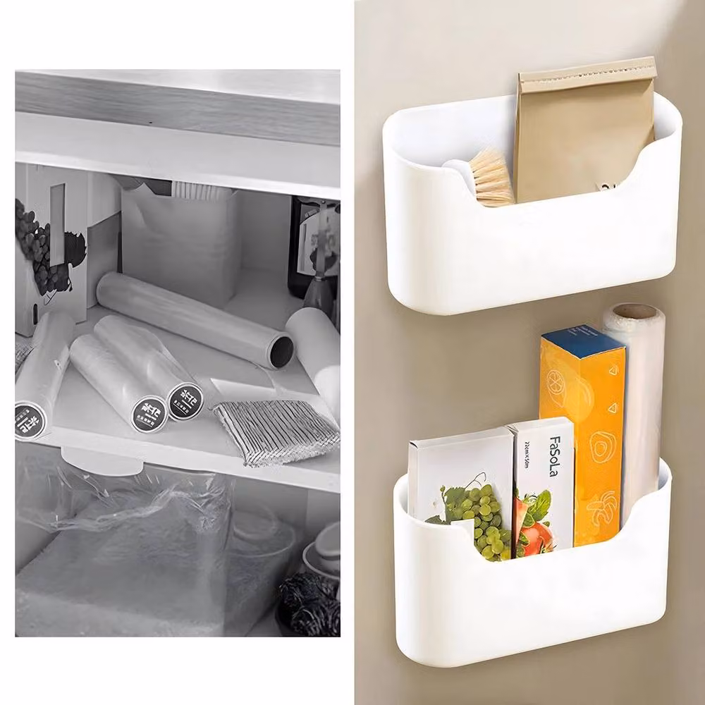 Kelvenix Set of 2 White Wall-Mounted Plastic Kitchen Storage Boxes – 4