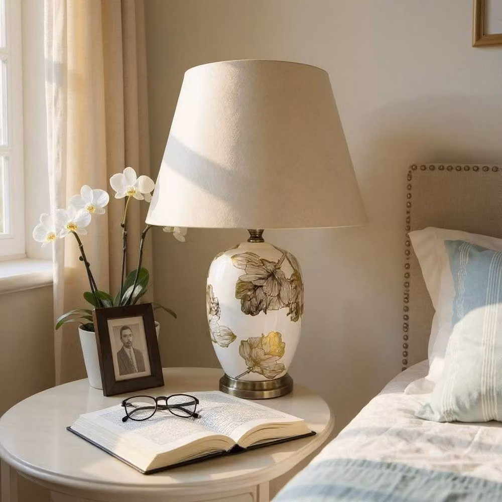 Minster Ceramic Table Lamp and Shade in Brown and Beige, W40 x D25 x H61 cm – 3