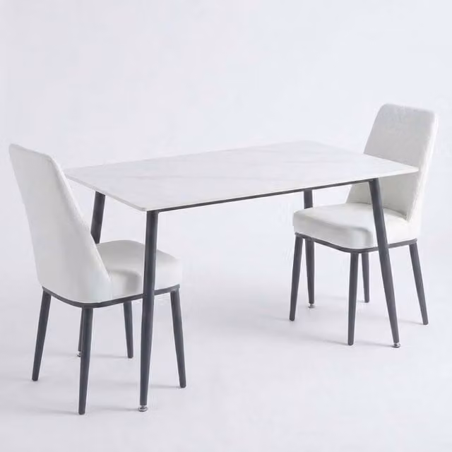 HOME LUXE INTERIOR Set of 2 Oxford White PU Leather Dining Chairs with Slim Metal Legs