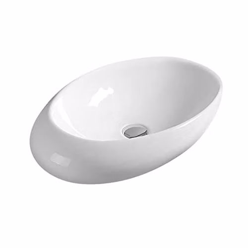 Hudson Reed NBV168 Modern Oval Ceramic Countertop Vessel Sink Basin, White, W: 49.0 cm, D: 31.0 cm, H: 13.5 cm
