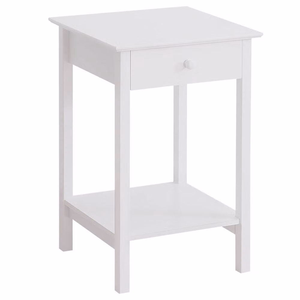 HOMCOM White Wooden Bedside Table with Drawer and Shelf Storage – 2