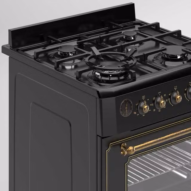 Ferre 60cm Freestanding Dual Fuel Cooker with Wok Burner and Turbo Fan in Matte Black
