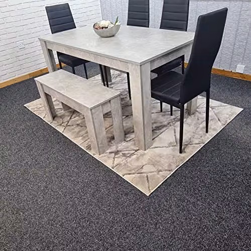 KOSY KOALA Modern 6 Seater Dining Set with Grey Stone Effect Table, 4 Black Faux Leather Chairs and 1 Bench, W/D/H: 140 x 80 x 75 cm – 2