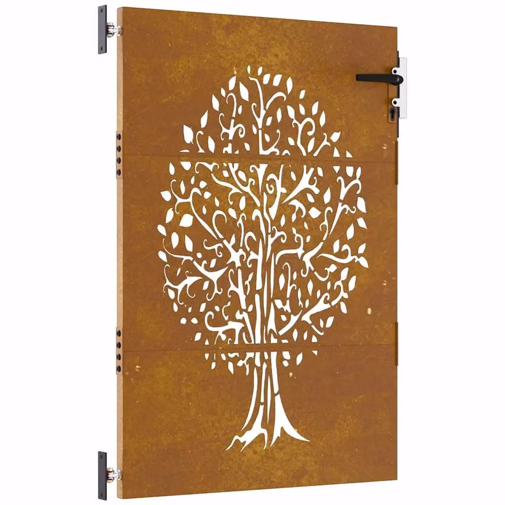 Berkfield Home Garden Gate with Tree Design in Brown Corten Steel, W: 85 cm, H: 150 cm – 2