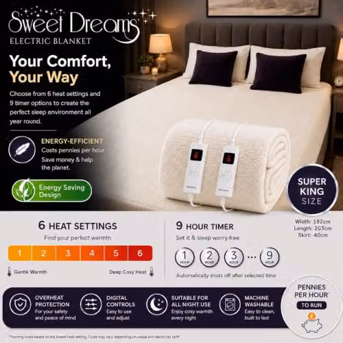 Sweet Dreams Superking Fleece Electric Heated Mattress Cover in White – 5