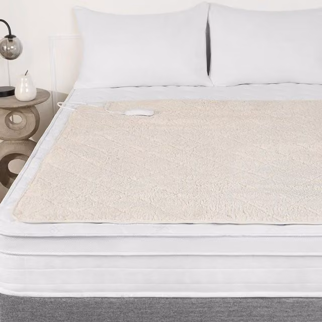 OHS Electric Heated White Teddy Fleece Under Blanket, W/D/H: 140 x 200 cm