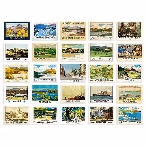 Artery8 British Railway and Sea Travel Aesthetic Collage Kit, 50 Multicolour Paper Wall Art Prints, W: 14.8 cm, H: 10.5 cm – 1