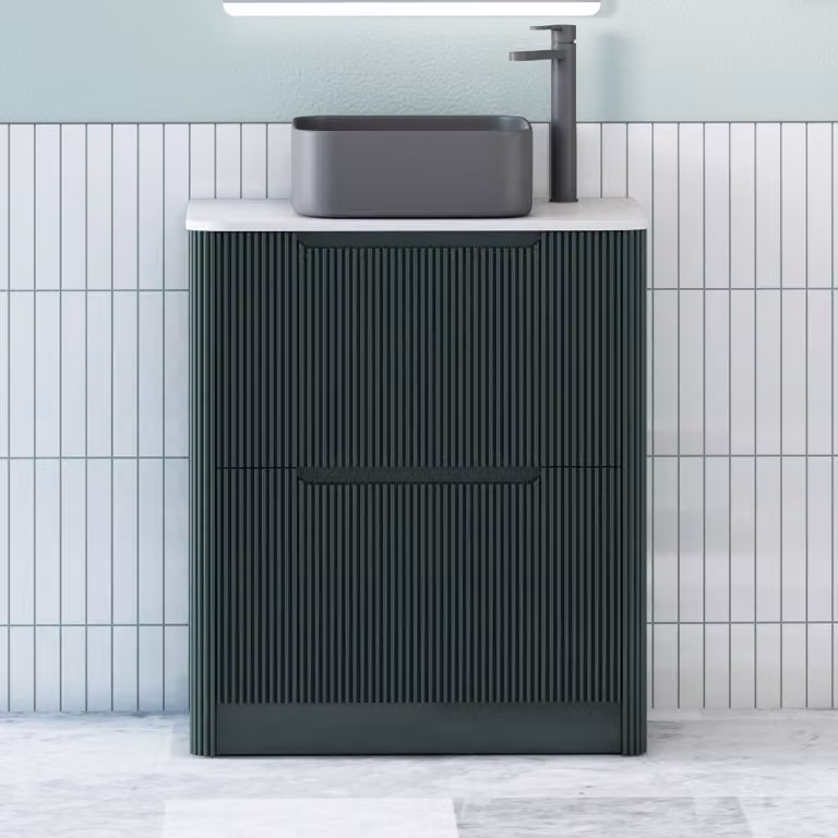 Royal Bathrooms Avenza Floor Standing Vanity Unit with 2 Drawers and Art Square Basin, Moss Green and White