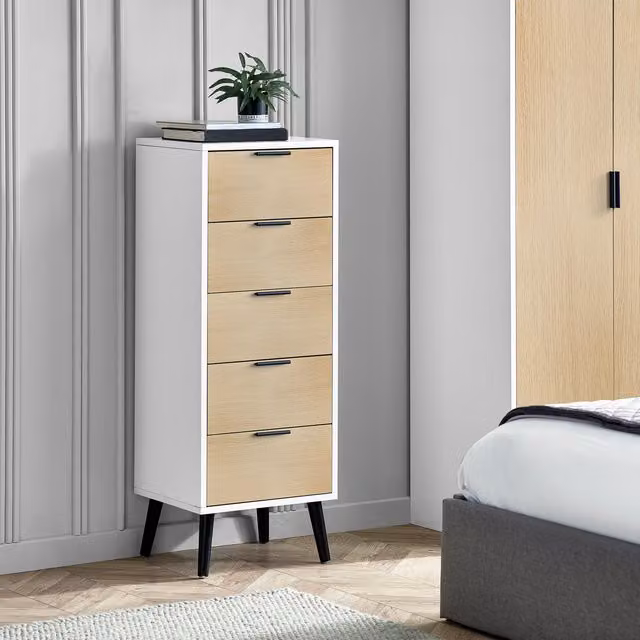 Julian Bowen Alba 5 Drawer Chest in White and Oak with Soft Close Drawers