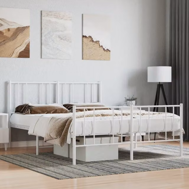Berkfield Home Metal Bed Frame with Headboard and Footboard, White, W/D/H: 120 x 200 cm – 1