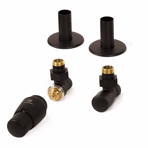 Terma Vario Royal Angled Thermostatic TRV Set with Pipe Masking in Matt Black