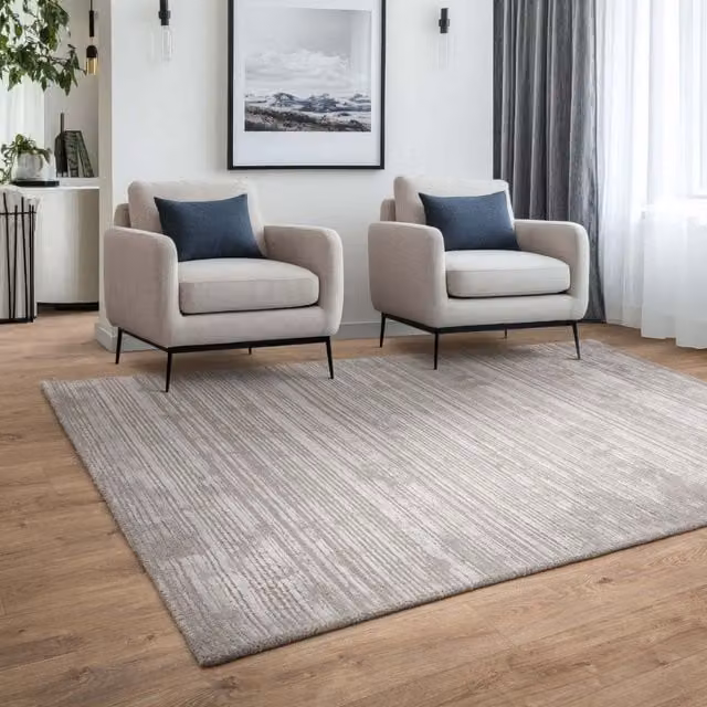 The Rug Shop UK Silver Modern Hand Made Plain Area Rug, W: 200 cm, L: 290 cm – 1