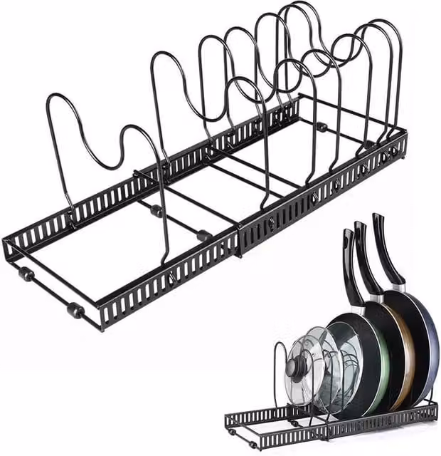 PAWNORA 7 Tier Expandable Dish Drainer Rack and Pan Holder in Black Coated Steel – 1