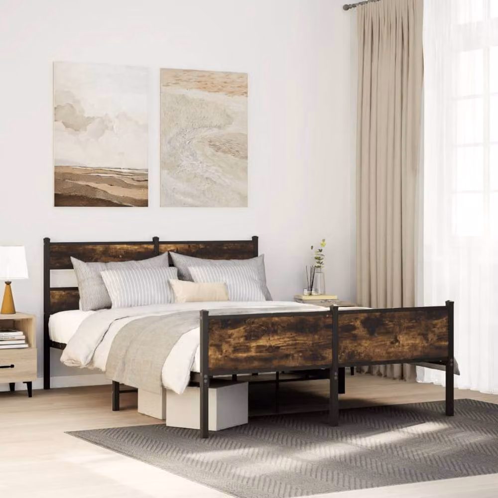 Berkfield Home Smoked Oak Bed Frame in Brown, W/D/H: 140 x 200 cm – 2