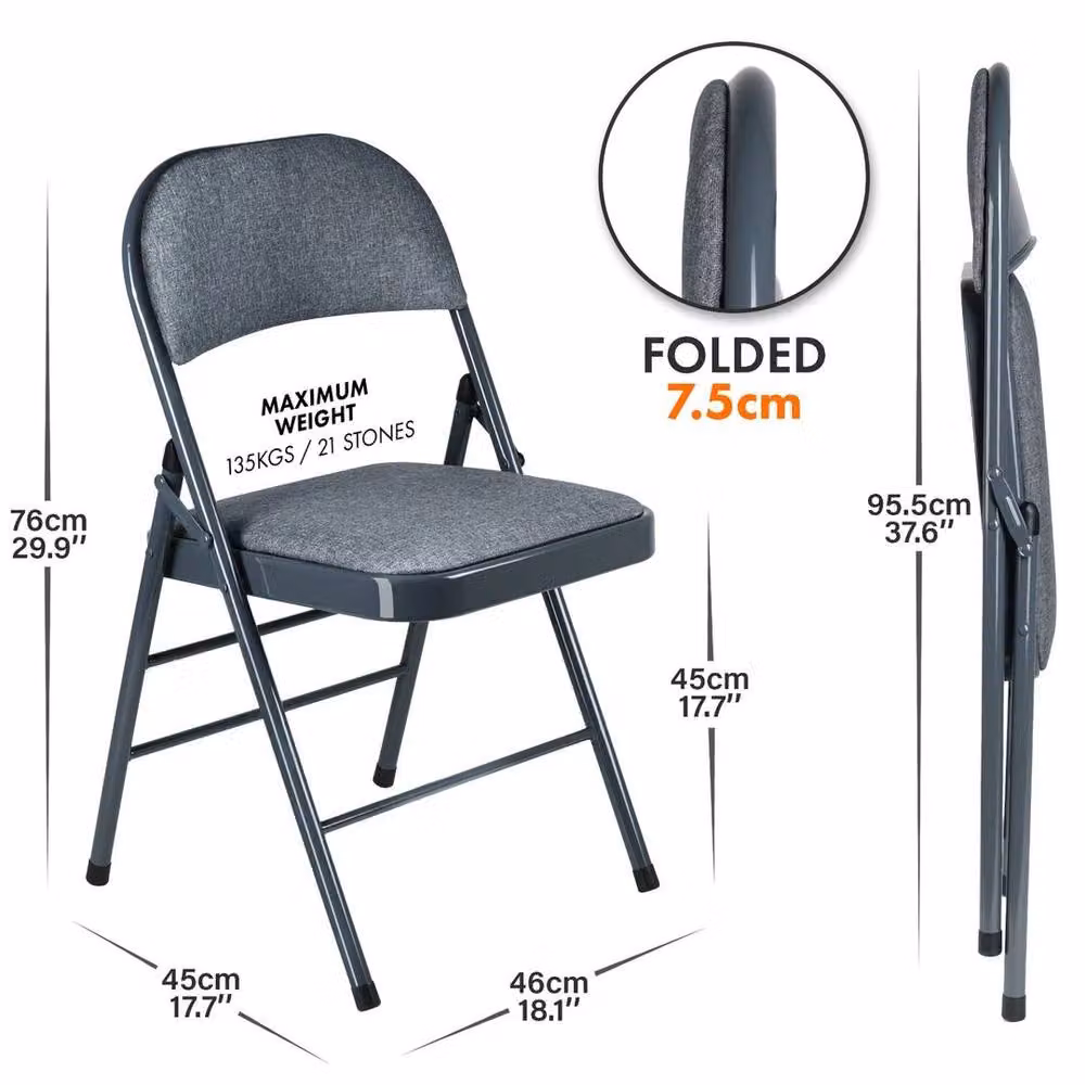 Kelvenix Dark Grey Folding Chairs with Padded Fabric Seats and Metal Frame – 2