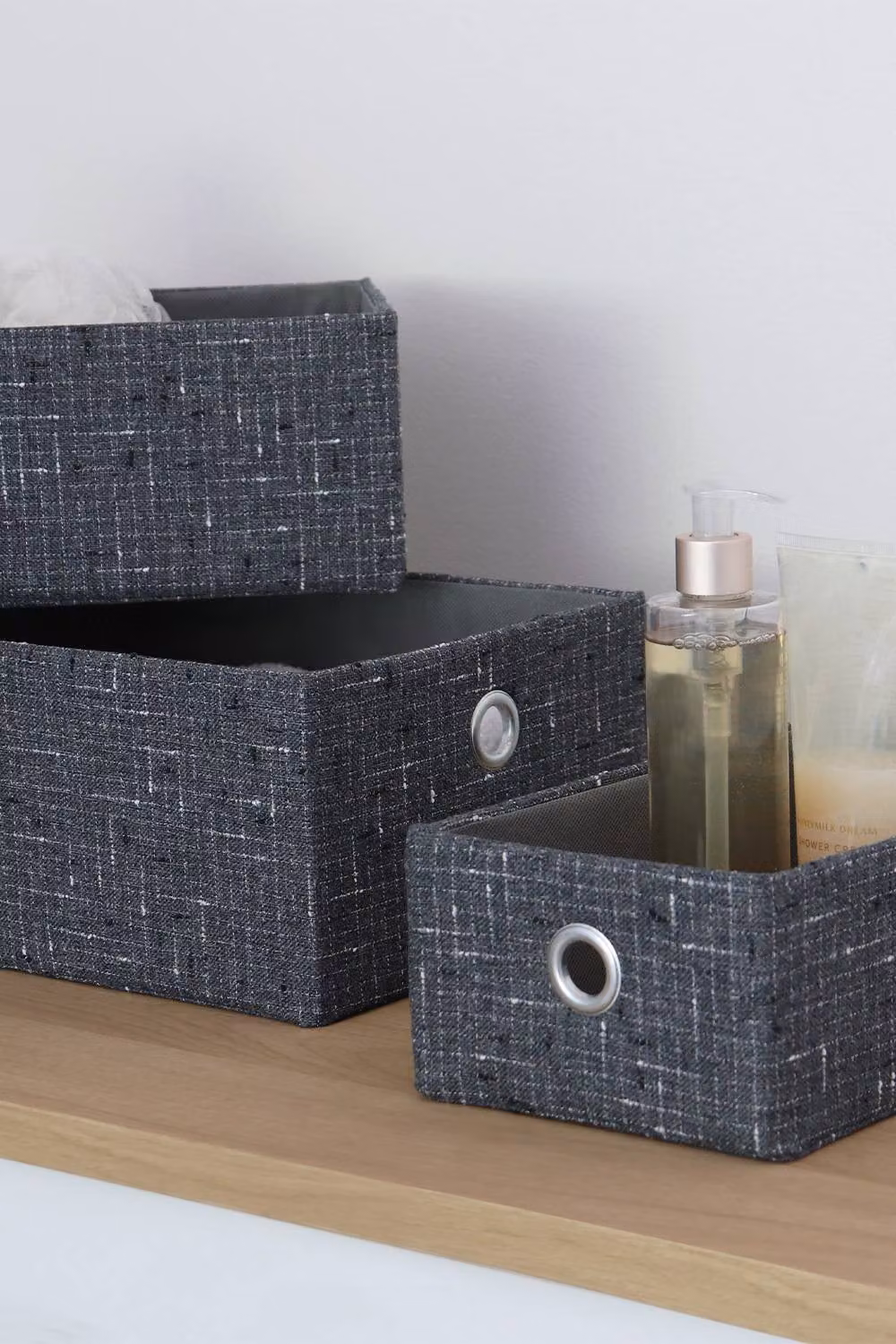 JVL Shadow Rectangular Fabric Storage Baskets, Set of 3, Grey – 2