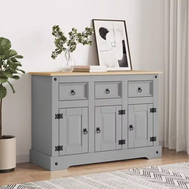 Berkfield Home Corona Sideboard in Grey Solid Mexican Pine, W/D/H: 112 x 43 x 78 cm