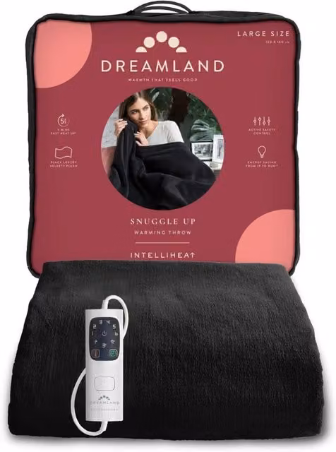 Dreamland SnuggleUp Warming Throw, Black, W: 120 cm, D: 160 cm