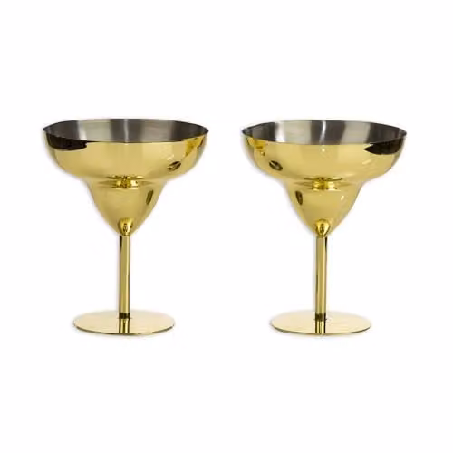 Madison & Mayfair Set of Two Gold Art Deco Stainless Steel Margarita Cocktail Glasses