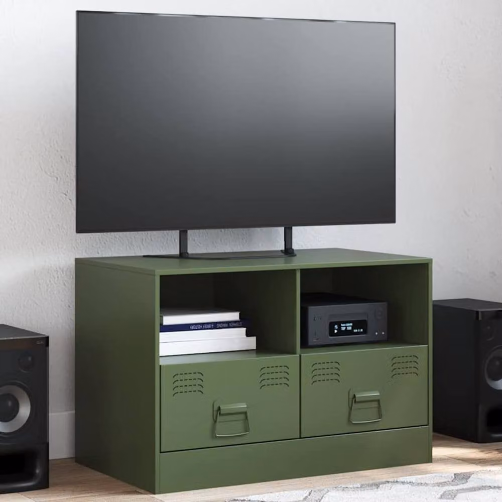 Berkfield Home Industrial Steel TV Cabinet in Olive Green, W: 67 cm, D: 39 cm, H: 44 cm – 2