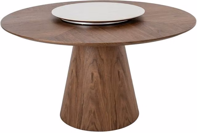Angel Cerda Modern Round Walnut Dining Table with Rotating Marble Top in Brown and White, Diameter: 135 cm, Height: 75 cm