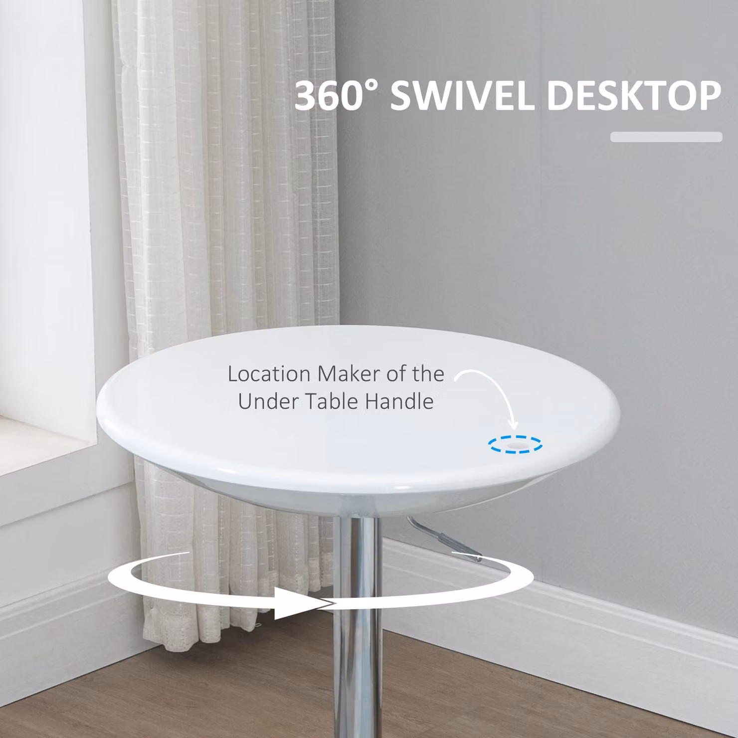 HOMCOM Modern Round Bar Table with Adjustable Height and Swivel Painted Top in White and Silver – 3