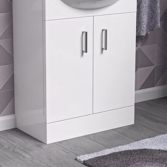 Nes Home Gloss White Modern Bathroom Floor Standing Cabinet with Soft Close Doors W: 50 cm, H: 76 cm, D: 51.5 cm – 1
