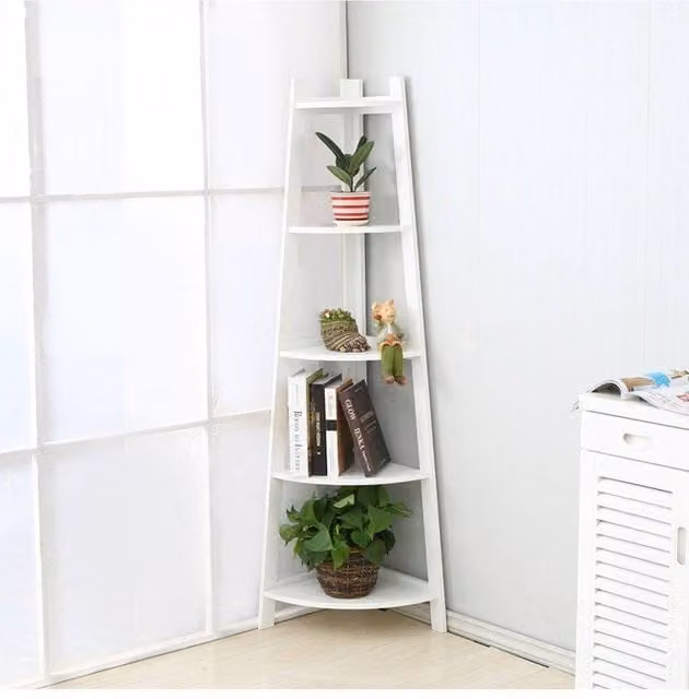 Living and Home Abilene 5 Tier Triangular Corner Plant Stand in White and Walnut