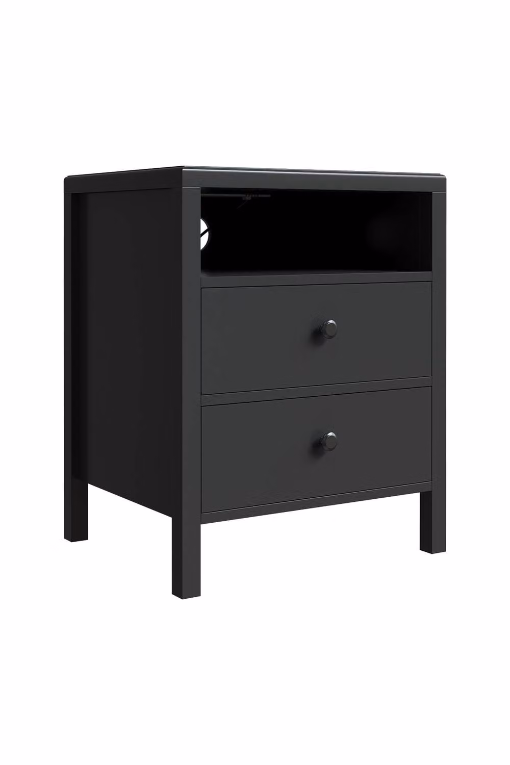 Living and Home Set of 2 Black Modern Bedside Tables with Charging Station and Drawers – 5
