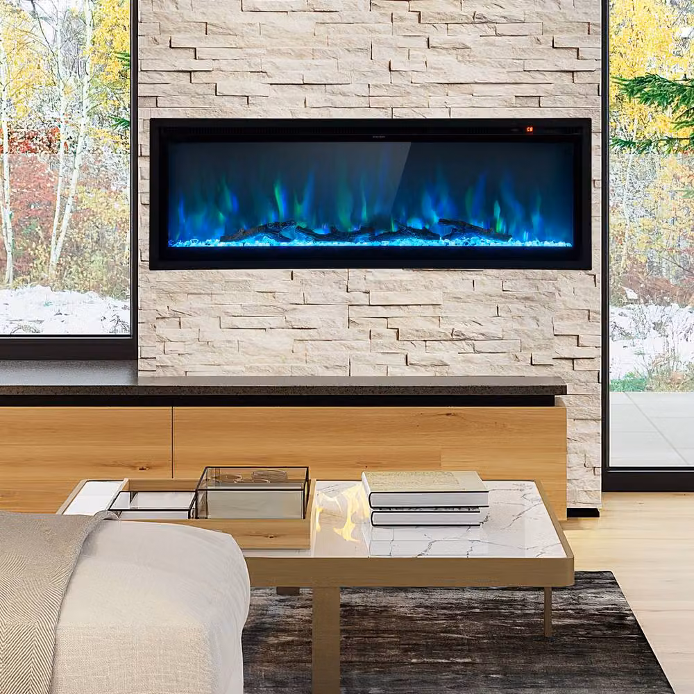 Gymax 50 Inch Electric Linear Fireplace Insert with Remote Control in Black – 2