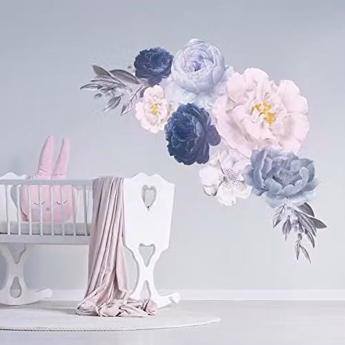 WALPLUS Elegant Oversized Peonies Floral Wall Stickers, 9 Piece Multicolour Removable Peel and Stick Decor for Nursery, Bedroom or Living Room – 1