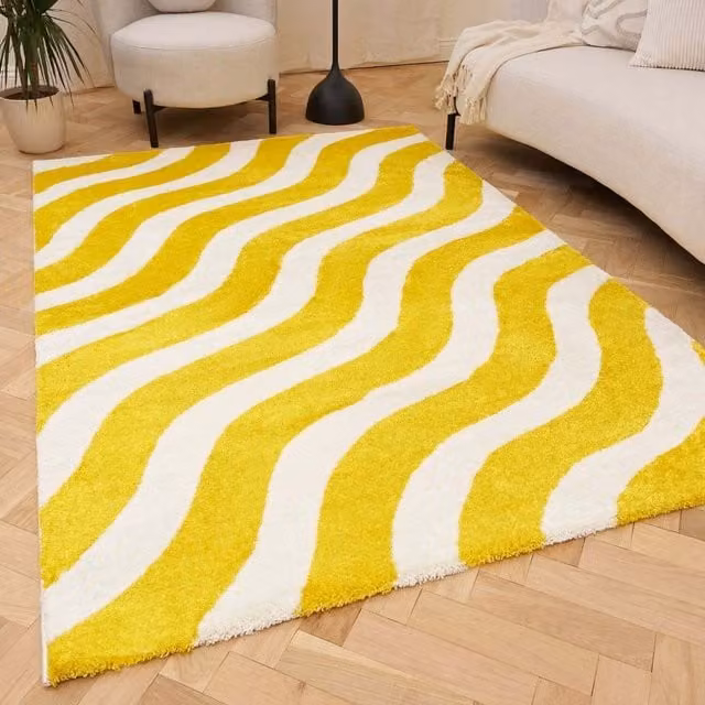 THE RUGS Joli Modern Striped Area Rug in Yellow and White, W/D/H: 150 x 80 x 2 cm – 1