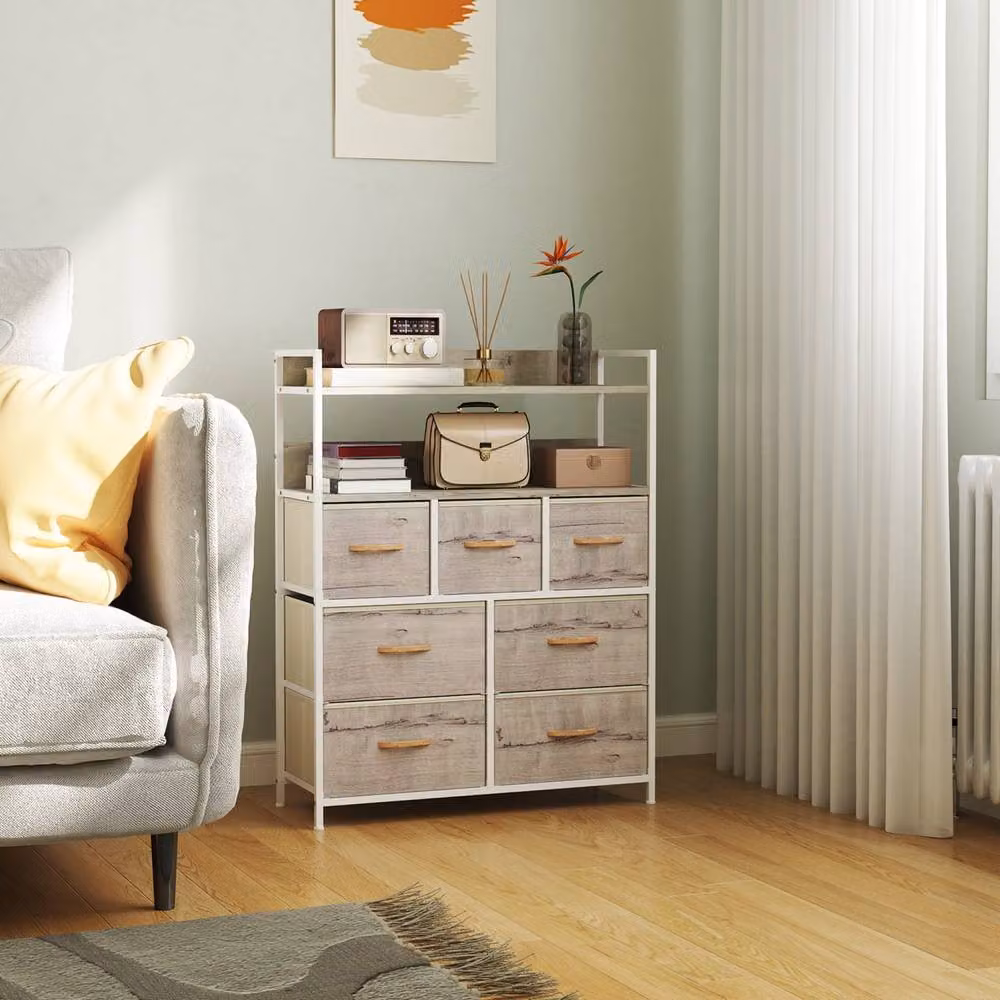 Wyld Haus Rile 7 Drawer Fabric and Wood Storage Chest in White and Natural Wood, W/D/H: 101 x 29 x 79 cm – 3