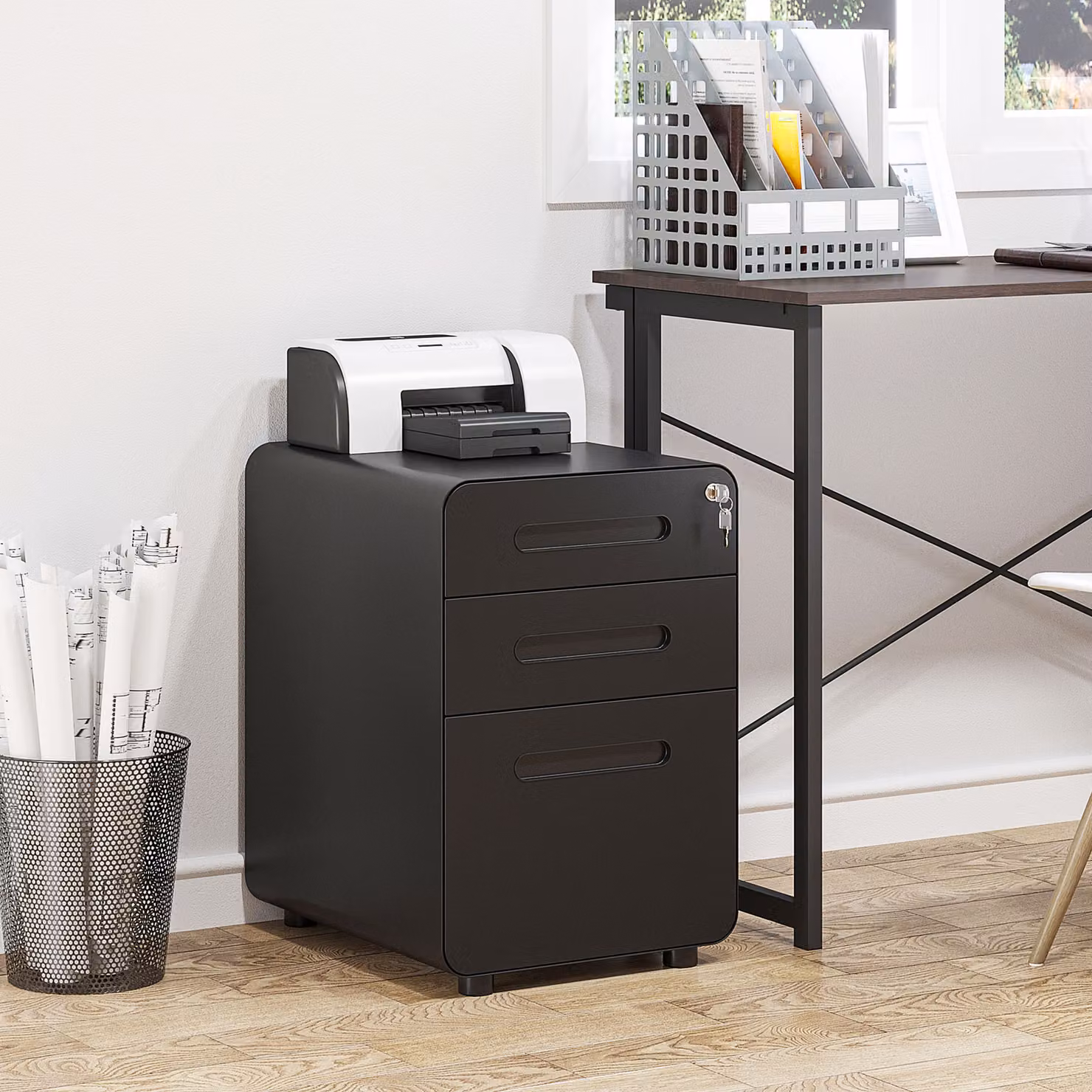 Vinsetto Lockable 3-Drawer Mobile Metal Rolling Vertical File Cabinet in Black – 2