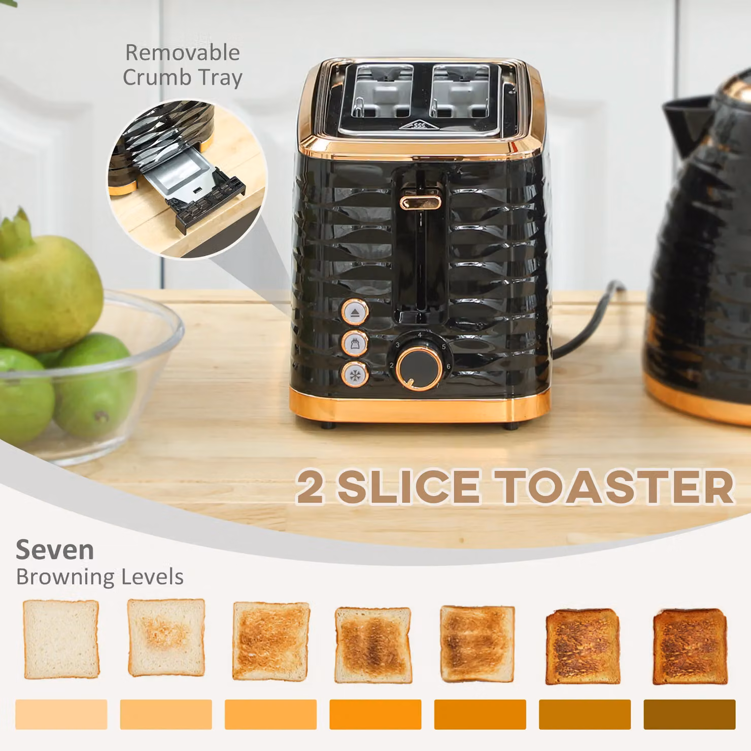 HOMCOM Kettle and 2 Slice Toaster Set, 1.7 l, Black – 4