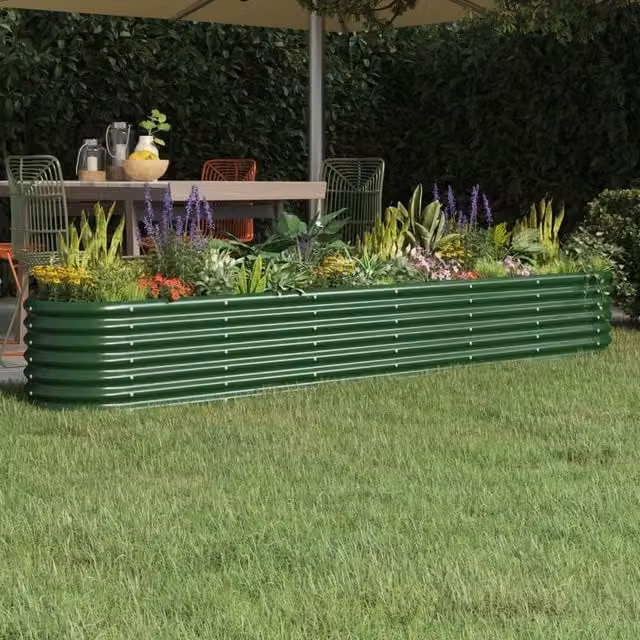 Berkfield Home Garden Raised Bed in Green Powder-coated Steel, W: 260 cm, D: 40 cm, H: 36 cm – 1