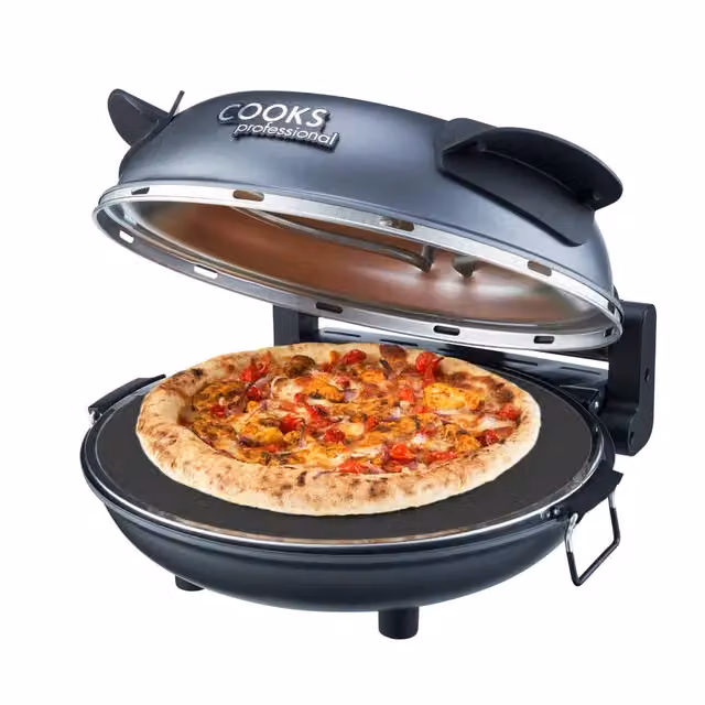 Cooks Professional 1200W Electric Pizza Oven with 31cm Stone Base, Timer and Glass Window in Grey – 2