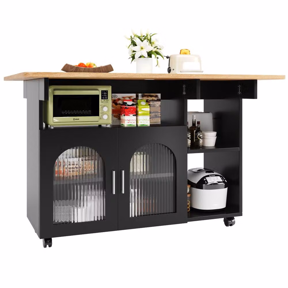 ModernLuxe Mobile Kitchen Island with Extendable Top in Black – 7
